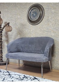 Resim Zafir İkili Teddy Krom Kaplama Sivriltme Ayak Çay Seti Koltuk İkili Berjer , Balkon, Salon, Ofis Gri 