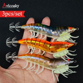 Resim 3 adet AVLCOAKI Luminous Squid Jigs Seti - 12cm/27g Yumuşak Ayak Karidesi ile Zil Boncukları, Tuzlu Su Balıkçılığı için Floresan Parlayan Karanlık Yapay Yem, ABS/Paslanmaz Çelik/Bakır, Balıkçılık Aksesuarları 