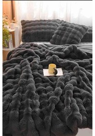 Resim Tomris Tavşan Tüyü Çift Kişilik Yatak Örtüsü 220x240 Cm Antrasit Antrasit 