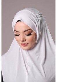 Resim Hürrem Bone Beyaz Pratik Hazır Geçmeli Tesettür Eşarp Sandy Kumaş Düz Hijab 2308 42 