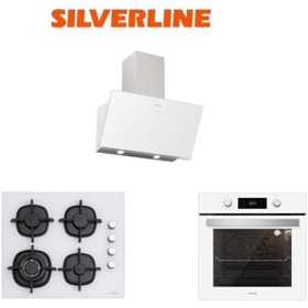 Resim Silverline Beyaz Cam Ankastre Set (3457 Soho 60+cs5429w01+bo6504w01) 