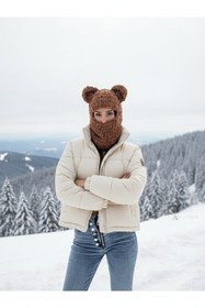 Resim BUBOI KNIT Ayıcık Maske Balaclava Ayı Kar Maskesi Balaklava (Kahve) 