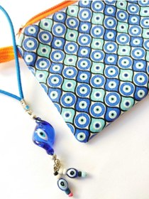 Resim cuaderno El Yapımı Cam Burgu Nazar Boncuklu Araba Süsü Nazar Boncuk Desenli Deri Cüzdan Ikili Set 