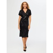 Resim Faik Sönmez Şifon Garnili Kısa Kol V Yaka Payet Kadın Abiye Elbise UW26ABY014 (UW26ABY014) 