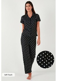 Resim Lela Regular Fit Gömlek Yaka Kısa Kollu Bayan Pijama Takımı 65780124 Siyah 