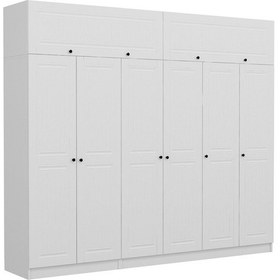 Resim Minar Kale 6 Mebran Kapaklı 2 İç Çekmeceli Dolap Ve Yüklük Beyaz 255cm Beyaz 