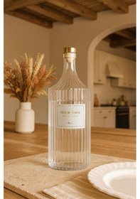 Resim Vintage Çizgili Şeffaf Cam Sürahi Şişesi Sos Ve Sıvı Başlıklı 1000 Ml Şeffaf 
