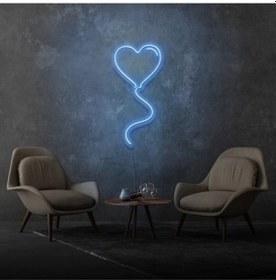 Resim Kalpli Balon Şekilli Neon Tabela Mavi 