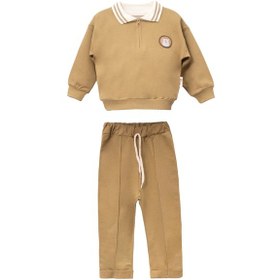Resim Polo Yaka Erkek Bebek İkili Takım Kahve 