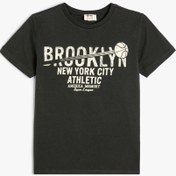 Resim Erkek Çocuk Brooklyn Baskılı Kısa Kollu Bisiklet Yaka Tişört 