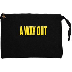 Resim A Way Out Text Siyah Clutch Astarlı Cüzdan / El Çantası - Siyah 