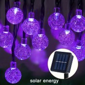 Resim Güneş enerjili sekiz fonksiyonlu mor baloncuk ışık zinciri - Balon çapı 1.7 cm / 0.67 inç, Cadılar Bayramı dekoratif ışıklar, Festival atmosfer lambası, 1 sıra 5 metre ve 20 ışık veya 6.5 metre ve 30 ışık 