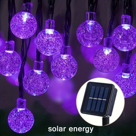 Resim Güneş enerjili sekiz fonksiyonlu mor baloncuk ışık zinciri - Balon çapı 1.7 cm / 0.67 inç, Cadılar Bayramı dekoratif ışıklar, Festival atmosfer lambası, 1 sıra 5 metre ve 20 ışık veya 6.5 metre ve 30 ışık 