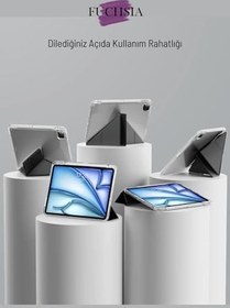 Resim iPad Air 13 İle Uyumlu 2025 M3 Kalem Bölmeli Standlı Akıllı Fuchsia Trifolding Tablet Kılıfı Lacivert 