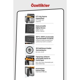 Resim Dijital 8 Programlı 1700W Renkli Yağsız Kızartma Cihazı 
