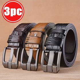 Resim 3 adet Vintage ilhamlı Erkek Sahte Deri Kemerleri - Yüksek Kaliteli Sahte Deri, Rahat ve İş Tarzı, Alaşım Tokalar, Elde Yıkanabilir, Rahat Kıyafet | Vintage ilhamlı Tasarım | Dayanıklı Sahte Deri, Erkekler için Kemerler 