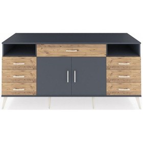 Resim Kronos Konsol 4 Raflı 7 Çekmeceli 2 Kapaklı 176x59x83 Antrasit-antrasit/çam Antrasit/çam 