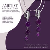 Resim OSMANLI DOĞAL TAŞ Sertifikalı Ametist Doğal Taşlı 3 Katlı Sallantılı Tasarım Gümüş Küpe 