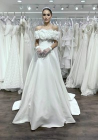 Resim Josephini Kayık Yaka Saten A Kesim Gelinlik - Kırık Beyaz / 40 