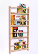 Resim narım Ahşap Montessori Eğitici Çocuk Odası Kitaplık Rafı Duvara Monte 4 Bölmeli 120 Cm X 60 Cm X 6 Cm 