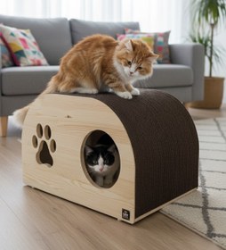 Resim Lotus Pet Design Torino Tırmalamalı Kedi Evi Kahve 
