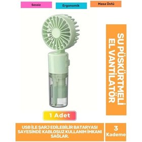 Resim Su Püskürtmeli Ultra Sessiz 3 Kademeli Hafif Kablosuz Taşınabilir Usb Şarjlı Masa El Fanı Vantilatör 