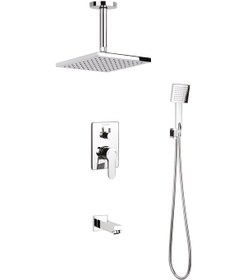 Resim Ankastre 3 Yönlü Kare Duş Seti 200x200 Mm Paslanmaz Pirinç Krom Kaplama Krom 