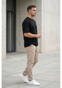 Resim Erkek Siyah Oversize Tişört Bisiklet Yaka Basic Rahat Kalıp Günlük T-shirt 