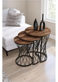 Resim Hasır Telli Model Statik Zigon Sehpa Ahşap Tabla Kahverengi 