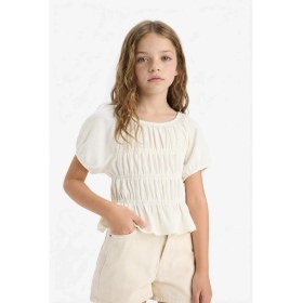 Resim DeFacto Relax Fit Bisiklet Yaka Bürümcük Kısa Kollu Bluz Kız Çocuk C2209A825HS 