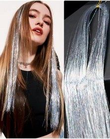 Resim GÜLPEŞE Gri Renk Simli Saç Aksesuarı Saç Işıltısı Yan Postiş Hair Tinsel Shiny Hair Saç Simi Postiş Glpş-45 
