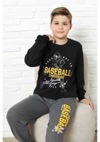 Resim Modanino Erkek Çocuk Pijama Takımı %100 Pamuk İnterlok Kumaş 12447 Siyah 