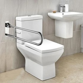 Resim Wc Kağıtlıklı Parlak Hareketli Mafsallı Engelli Tutunma Barı Q32 Çapında Paslanmaz Parlak Krom 