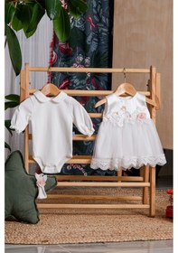 Resim Lamato Baby Şimli Çiçekli Dantelli Badili Bandanalı Bebe Mevlütlük Kız Elbise SOMON 