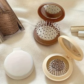 Resim 8 adet Aynalı, Saç Masajlı, Hava Yastığı Tasarımı ile Taşınabilir Katlanabilir Kaşır - Kuru Saçlar için Uygun, Kompakt Mini Hava Yastığı Kaşır (13.8cm/5.43in) 