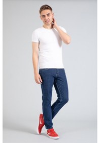 Resim Yeni Sezon Erkek Denim Standart Fit Likralı Fermuarlı Jean Kot Pantolon 1122-Mavi 