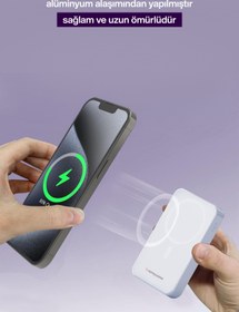 Resim SPRANGE Magsafe Powerbank 12000 Mah Standlı Hızlı Taşınabilir Iphone 11 12 13 14 15 16 17 Samsung uyumlu 