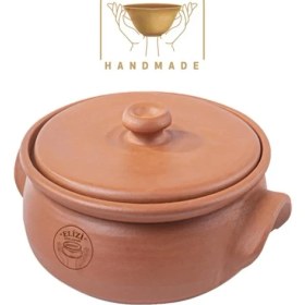Resim Elizi Çömlekleri El Yapımı Kapaklı Toprak Güveç Tencere Orta Boy Astarlı 5 Litre (Özel Kırılmaz Köpük Ambalajında) 