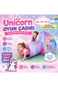 Resim Cici Oyuncak Kız Çocuk Eğlenceli Oyun Evi Oyun Çadırı İç Ve Dış Mekan Unicorn Tünelli Çadır 