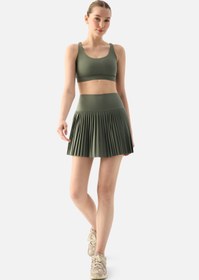 Resim Superstacy Elira Pilili Yosun Yeşili Tenis Eteği - Yeşil / S 