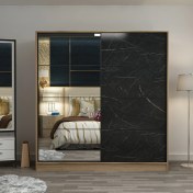 Resim Minar Kale 2 Kapaklı Aynalı Sürgülü Dolap 180 Cm - Dore/ Royal Mermer 