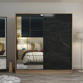 Resim Minar Kale 2 Kapaklı Aynalı Sürgülü Dolap 180 Cm - Dore/ Royal Mermer 