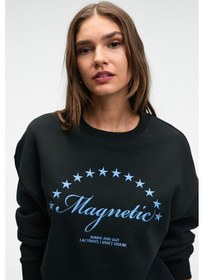 Resim Grimelange VISTARA Kadın Nakış Detaylı Yuvarlak Yaka Regular Fit Siyah Sweatshirt 