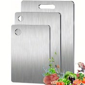 Resim 3-Pack Paslanmaz Çelik Kesme Tahtaları, Paslanmaz Çelik Kesme Tahtaları Malzemelerin Orijinal Lezzetini Garanteler, Temizlemesi Kolay, Çok Amaçlı 3 Boyut, Meyve, Et ve Noodle Kesmek İçin Uygun 