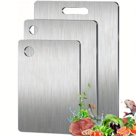 Resim 3-Pack Paslanmaz Çelik Kesme Tahtaları, Paslanmaz Çelik Kesme Tahtaları Malzemelerin Orijinal Lezzetini Garanteler, Temizlemesi Kolay, Çok Amaçlı 3 Boyut, Meyve, Et ve Noodle Kesmek İçin Uygun 
