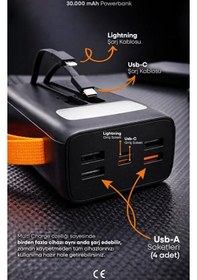 Resim Simex 30.000 Mah Powerbank 30000 Mah Ekranlı 22.5w Pd Hızlı Şarj Fenerli Kablolu Type C Lighting Renkli 
