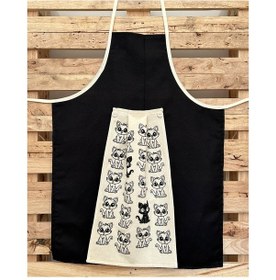 Resim Havlulu Mutfak Önlüğü Panama Örgülü Siyah - Siyah 