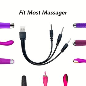 Resim USB Üçü Bir Arada Yuvarlak Başlı Katı DC2.5 DC2.0 Pin Şarj Kablosu Yetişkin Oyuncak Titreşimli Masaj Çubuğu Güç Kablosu 