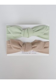 Resim swan butik Kız Bebek Çocuk Bandana Toka Seti 2'li Mint Ve Bej Tavşankulak Bandana Penye 