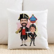 Resim Kaşif Baba ve Kızı Karikatürlü Yastık 